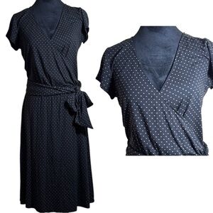 New York & Company Dress Black Polka‎ Dot Faux Wrap Midi in Size M  NWT